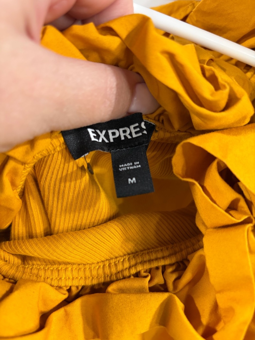 Express Mustard One-Shoulder Ruffle Bodysuit - Picture 2 of 3